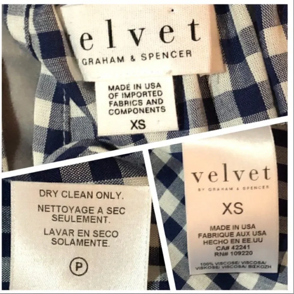 Velvet Graham & Spencer Gingham Cold Shoulder Top Blue White XS